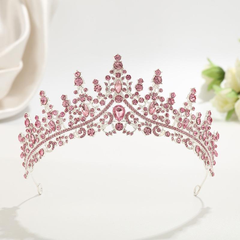 Baroque red diamond bridal crown, golden rhinestone crown, wedding toast dress headgear