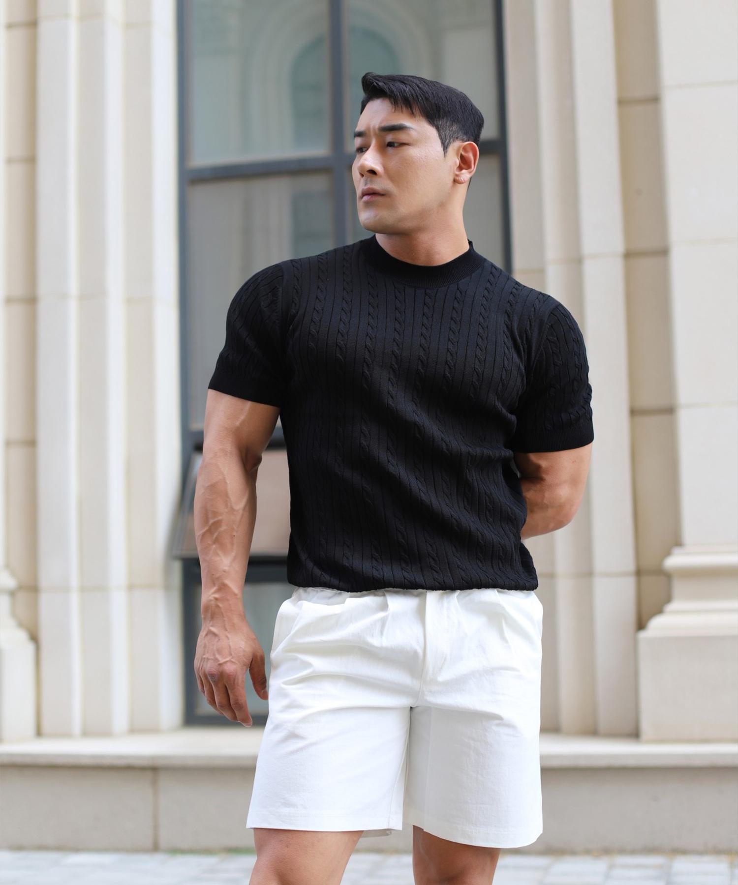 Bestfit Muscle Fit Cable Round Short Sleeve Knit A211 White/1 Size (95-100 Muscle Fit)