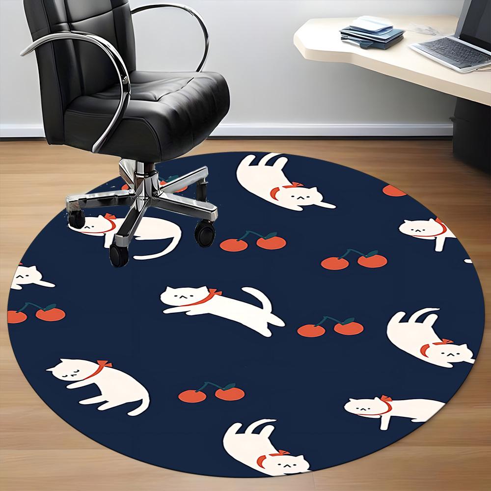 1pc Cherry Cats Office Round Area Rug, Under Office Chairs Bedroom Living Room Home Decor, Room Deco