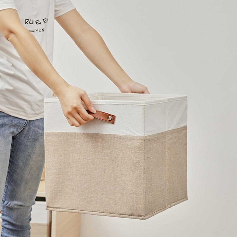 Side Handles Linen Fabric Storage Basket Large Capacity Toys Sorting Box  Cosmetics