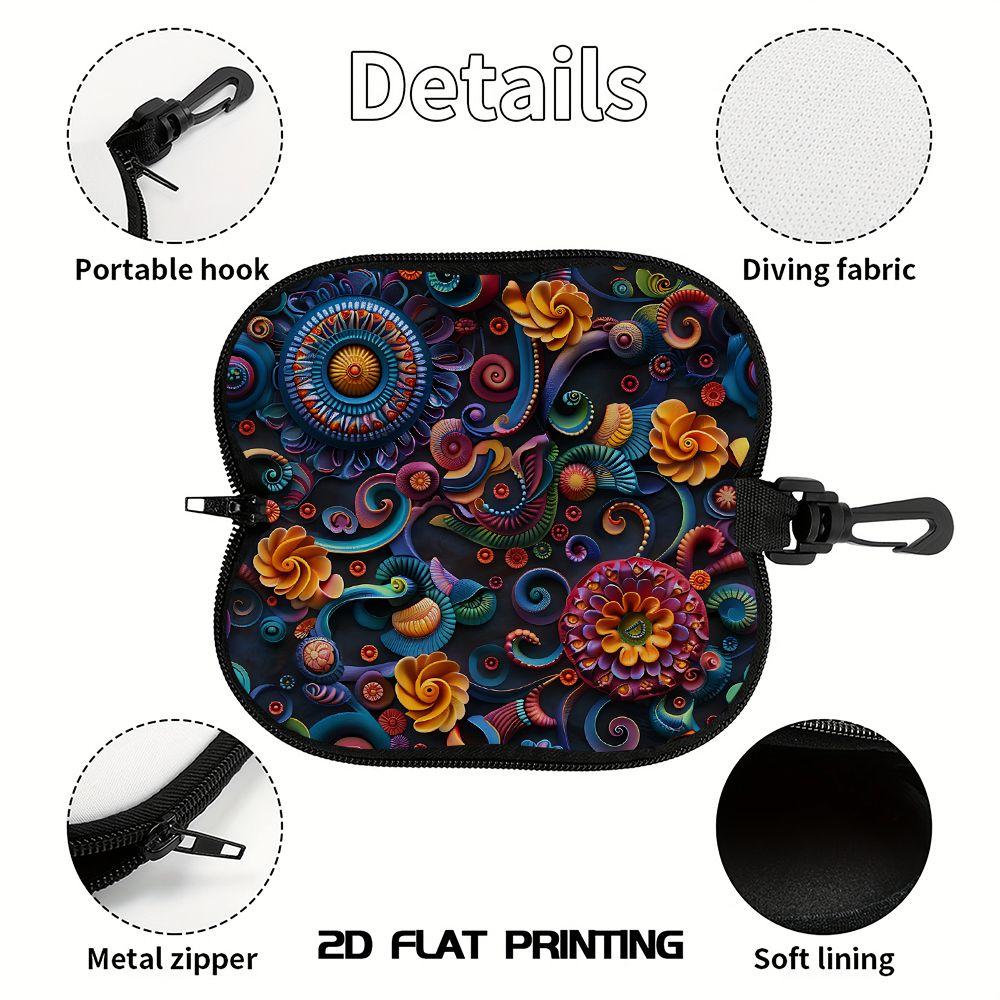 2D-Colorful Floral Mandala Art Glasses Case, Protective Sunglasses Case with Zipper, Durable Eyewear Holder Pouch, Lightweight Travel Accessories for