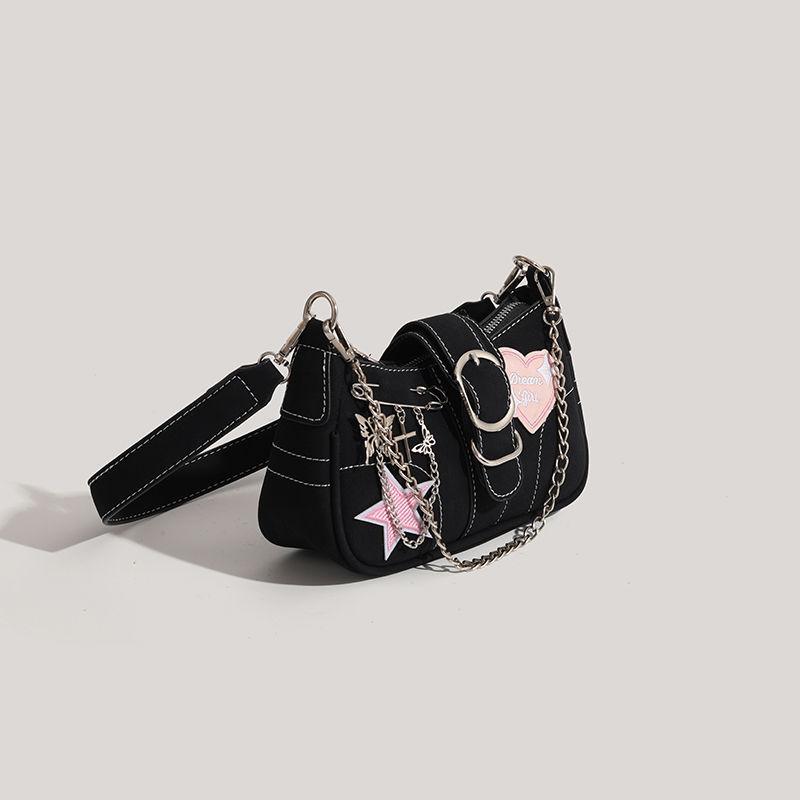 Y2K Underarm Bag Women Fashion Chain Shoulder Bag Vintage Hobo Crossbody Bag With Patches