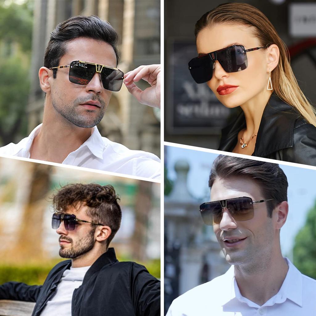 Retro Oversized Sunglasses for Men and Flat Vintage [SHEEN KELLY] Women, Square, Rimless, Top,