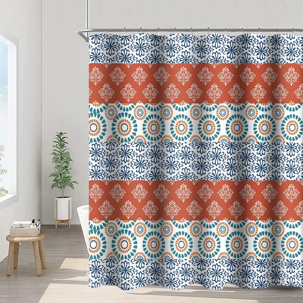 

Mediterranean Style Shower Curtain Red Blue White Pattern Moroccan Tile Design Waterproof Fabric Bathroom Decor Bohemian Homeart W60H190(CM)-1 Pcs