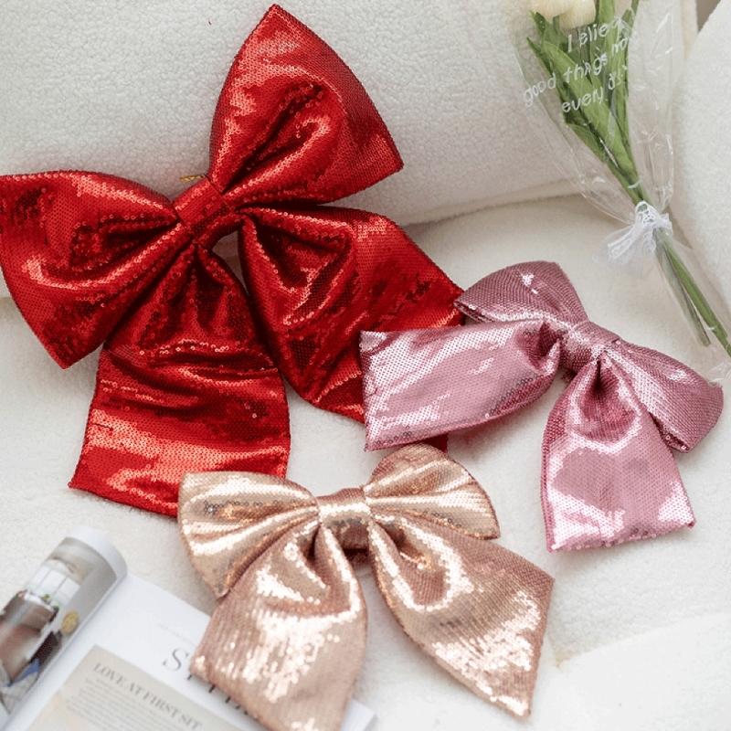 Large Ribbon Bows Christmas Tree Ornament Handmade Birthday Gift Colorful Sequins Fabric Bowknot Party Accessories