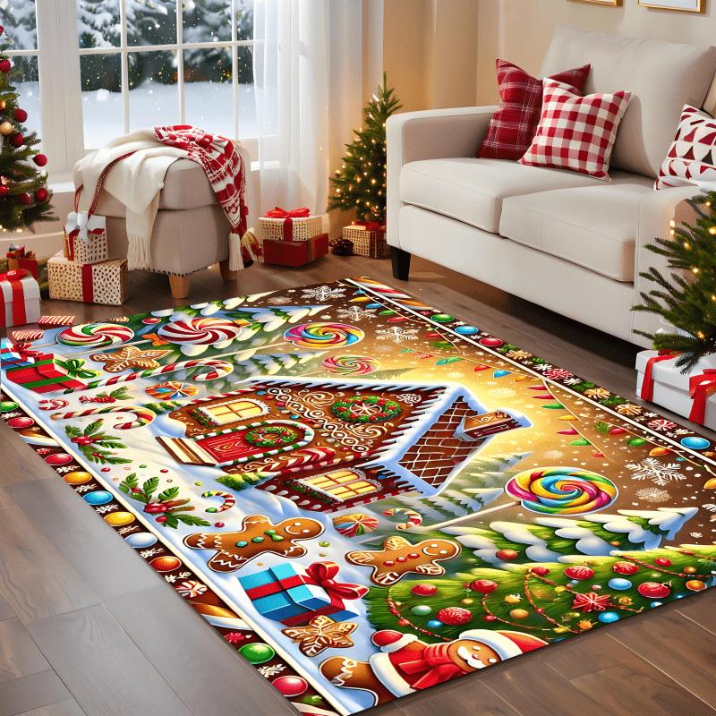 Merry Christmas Santa Claus Area Rug Red Large Carpet for Living Room Bedroom Winter Holiday Home Decor Floor Mat Washable
