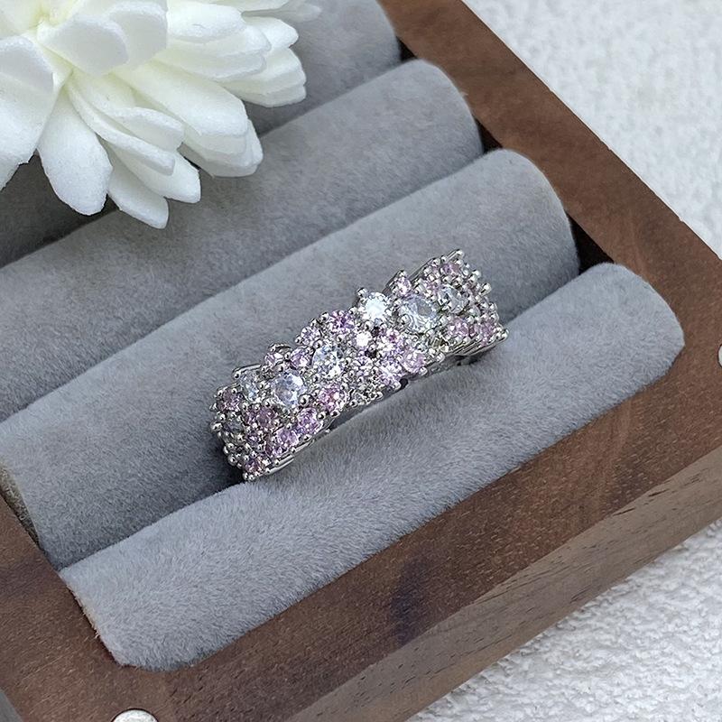 [Broken Diamond Galaxy] Farbe Mikro-eingelegter Zirkon High-End Offener Ring Reihe Diamant Nische Farbiger Schatz Exquisiter Ring Frau