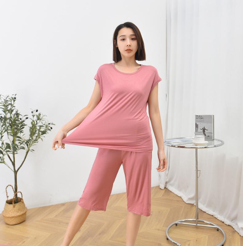 Plus Size Modal Short-Sleeve Pajama Set for Middle-Aged Women - Summer Wear