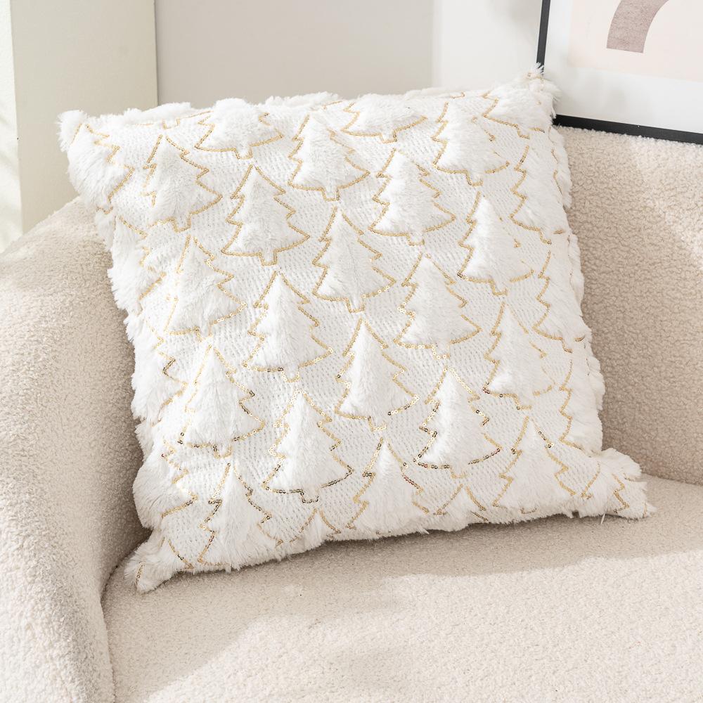 Christmas Pillow Cover Plush Christmas Tree Decoration Sofa Cushion Cover Star Embroidered Pillow Case Holiday Accent Home Decor