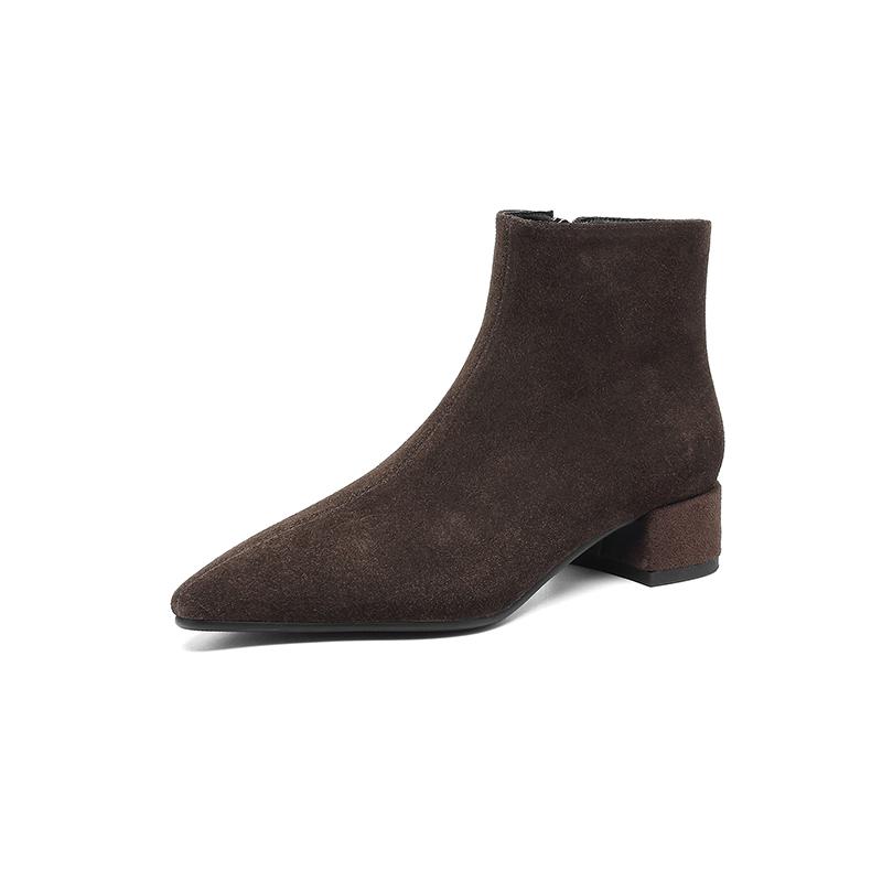 Fashion 2025 New Autumn Women Boots Cow Suede Fashion Chelsea Boots for Women Pointed Toe Short Ankle Boots Med Heels Ladies Shoes
