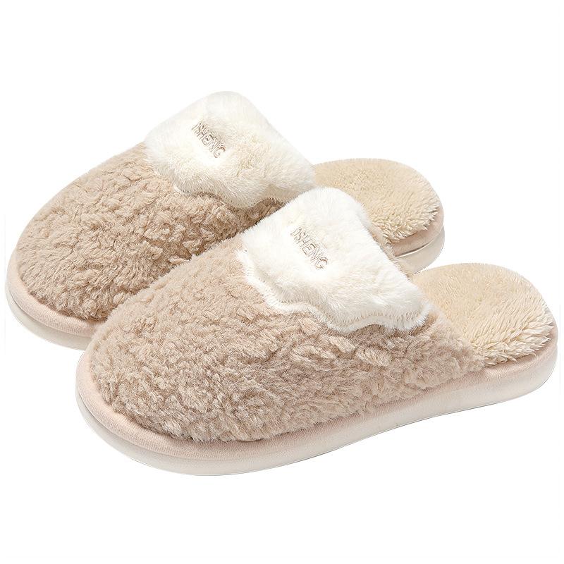 Home Cotton Slippers Winter Men's Indoor Household Wool Slippers Men's Plush Warm Autumn and Winter Plush Cotton Drag Women