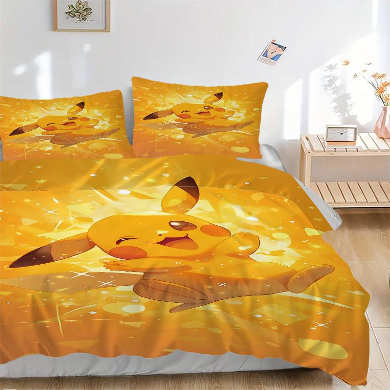 Pikachu Sparkle Adventure Print 3Pcs Bedding Setduvet Cover With 2 Bedropillowcase Home Birthday Gift