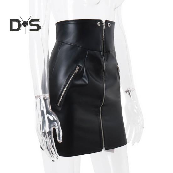Punk Stil Frauen Winter Mini Rock Hohe Taille Taschen Zipper Verschluss Kurzen Rock Slim Fit Hüfte Gewickelt Sexy Faux leder Rock
