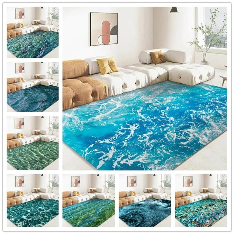 3D Ocean Sea Water Carpet Print Rug Home Decor Living Room Carpet Non-slip Floor Mat Kitchen Bedroom Entrance Doormat Play Mats