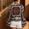 Bohemian Vintage Large Floral Print Tie Front Cardigan Women Fall Long Sleeve V-Neck Open Front Romantic Lazy Style Layering Piece