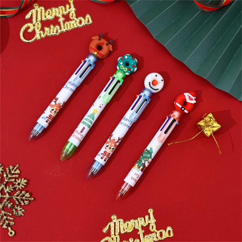 10Pcs Christmas Multicolored Pen 6 Color-in-1 Writing Pens Retractable Colored Ballpoint Pen for Color Coding Journaling