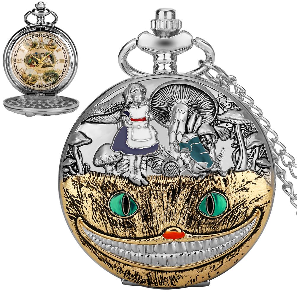 Mr. Rabbit and Girl Vintage Pocket Watch, with Chain, Can Be Used As a Gift, Necklace Pendant, Party Gift Jewelry Accessory