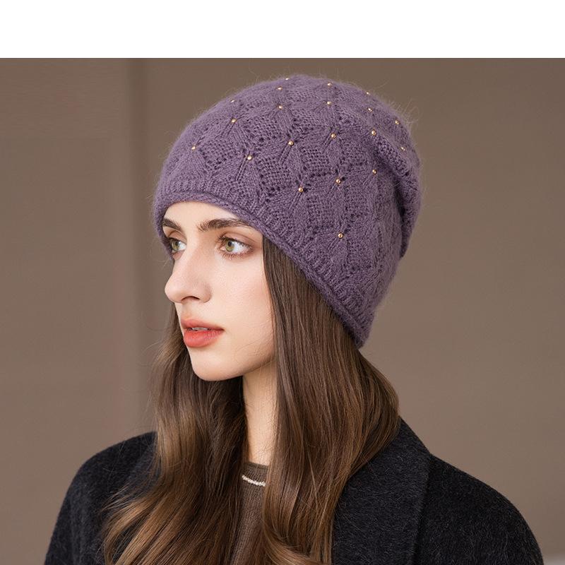 Winter Rabbit Fur Knitted Hat Women's Pullover Hat