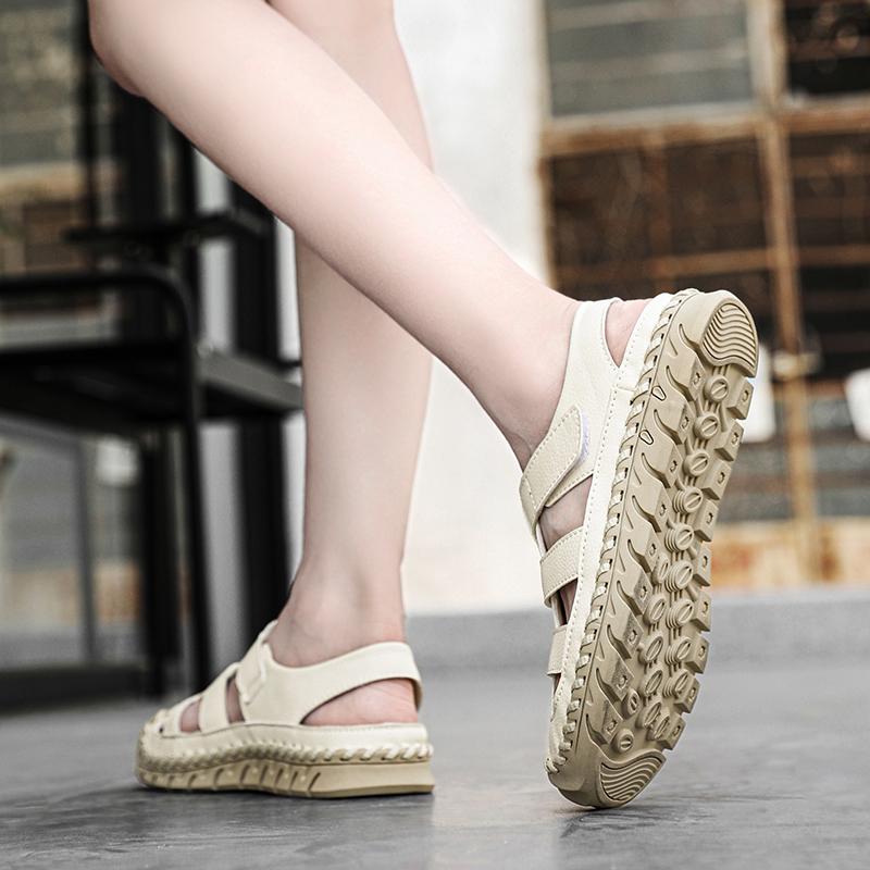 Fashion Anti-collision Toe Flats Summer Mens Sandals Leather Man Casual Shoes Comfy Roman Sneakers Outdoor Men Leather Beach Footwear