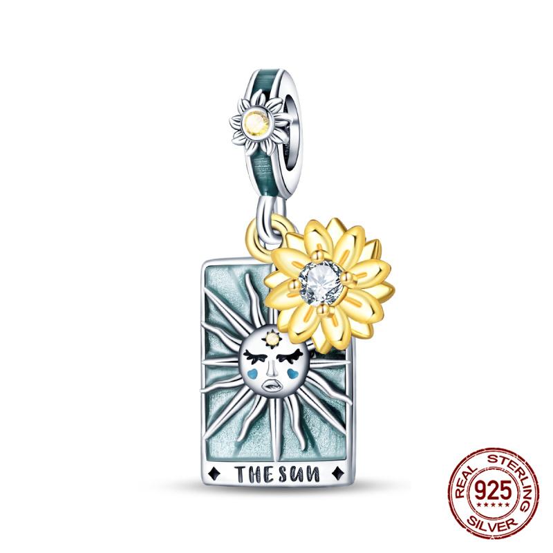 Genuine Copper Tarot Style Cards Sun Celestial Star Moon Charms Fit Authentic Bracelets Women'S Jewelry Making Birthday Gift