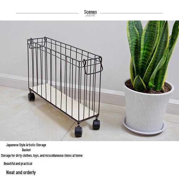 Nordic Style Iron Storage Basket with Wheels for Books, Snacks, Magazines, Yoga Mats & Sports Equipment