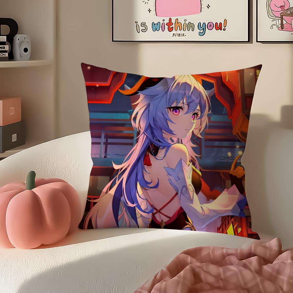 Game Genshin Ganyu Cushion Cover Pillowcase Short Plush Invisible zipper Room Sofa Cushion Cover