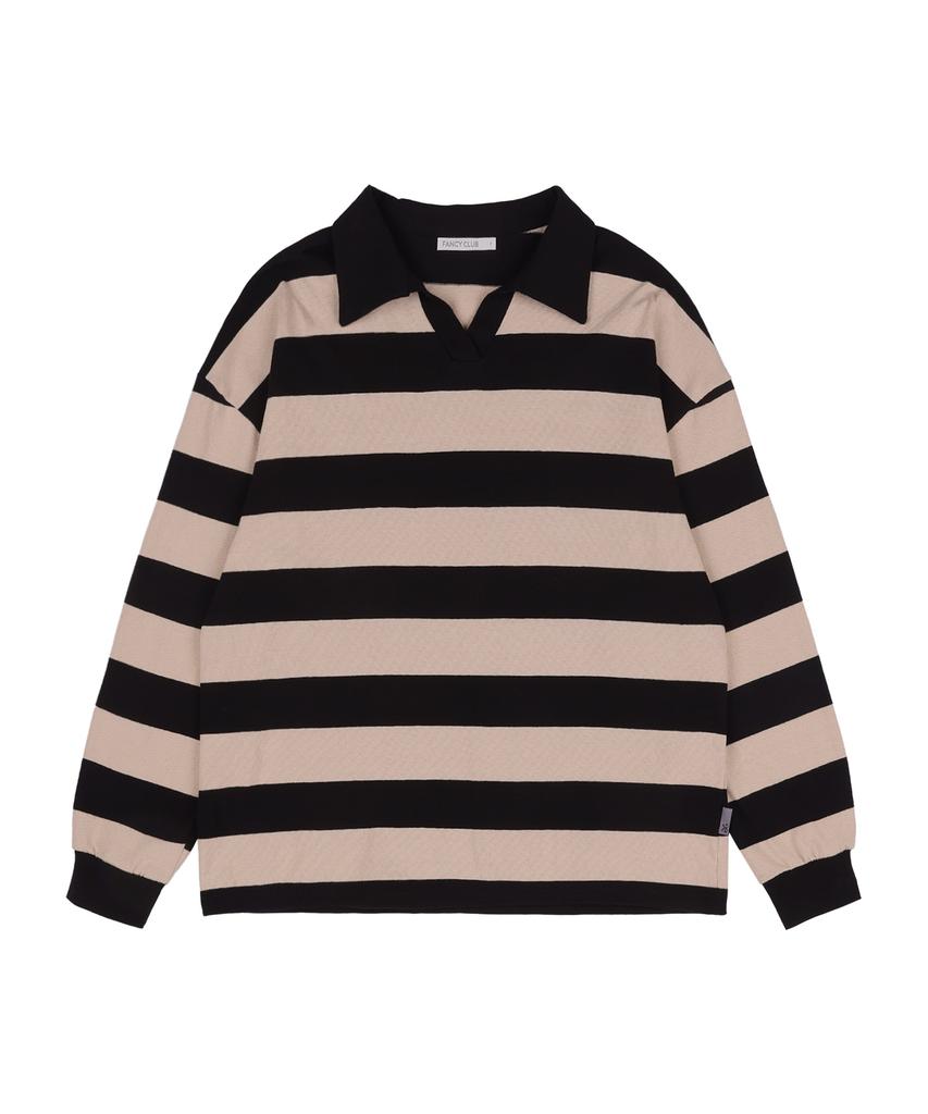 FANCY CLUB Striped Oversized Rugby Tee (Pink)_F24Zb074