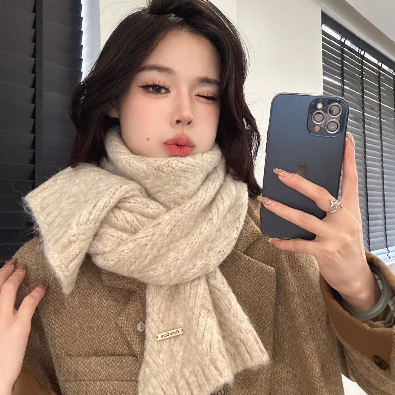 

Женский модный вязаный шарф из смеси шерсти и альпаки - корейский стиль, зима 2024 г.