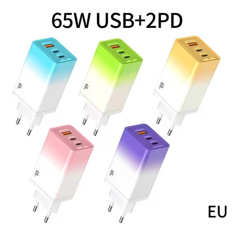 USB Type C Charger With Gradient Shell 65W Fast Charging 3-Port USB-C USB-A Adapter Plug For EU/US For iPhone