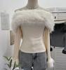 Chic One-Shoulder Fur Patchwork Long-Sleeve Top 1382