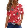 Women's T Shirt Christmas Print Button Short Sleeve Daily Weekend Fashion Basic V- Neck Regular Top