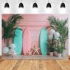 Summer Beach Photography Backdrop Hawaiian Pink Tropical Ocean Seaside Surfboard Kids Birthday Holiday Party Photo Background