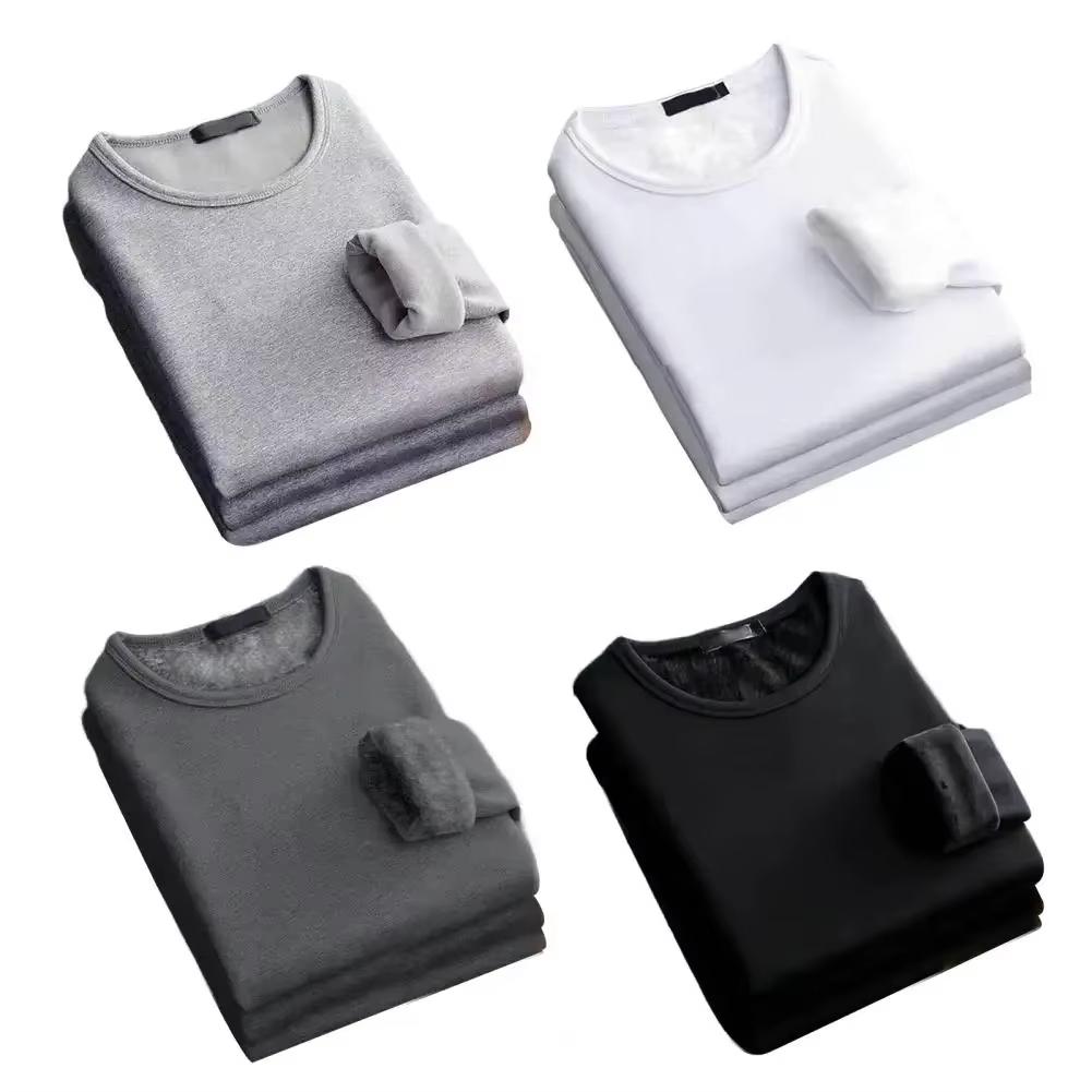 Winter Men's Long-sleeved Thermal Underwer T-Shirt Fleece Bottoming Shirt Round Neck Shirt Fashion Plus Velvet Padded T-shirt