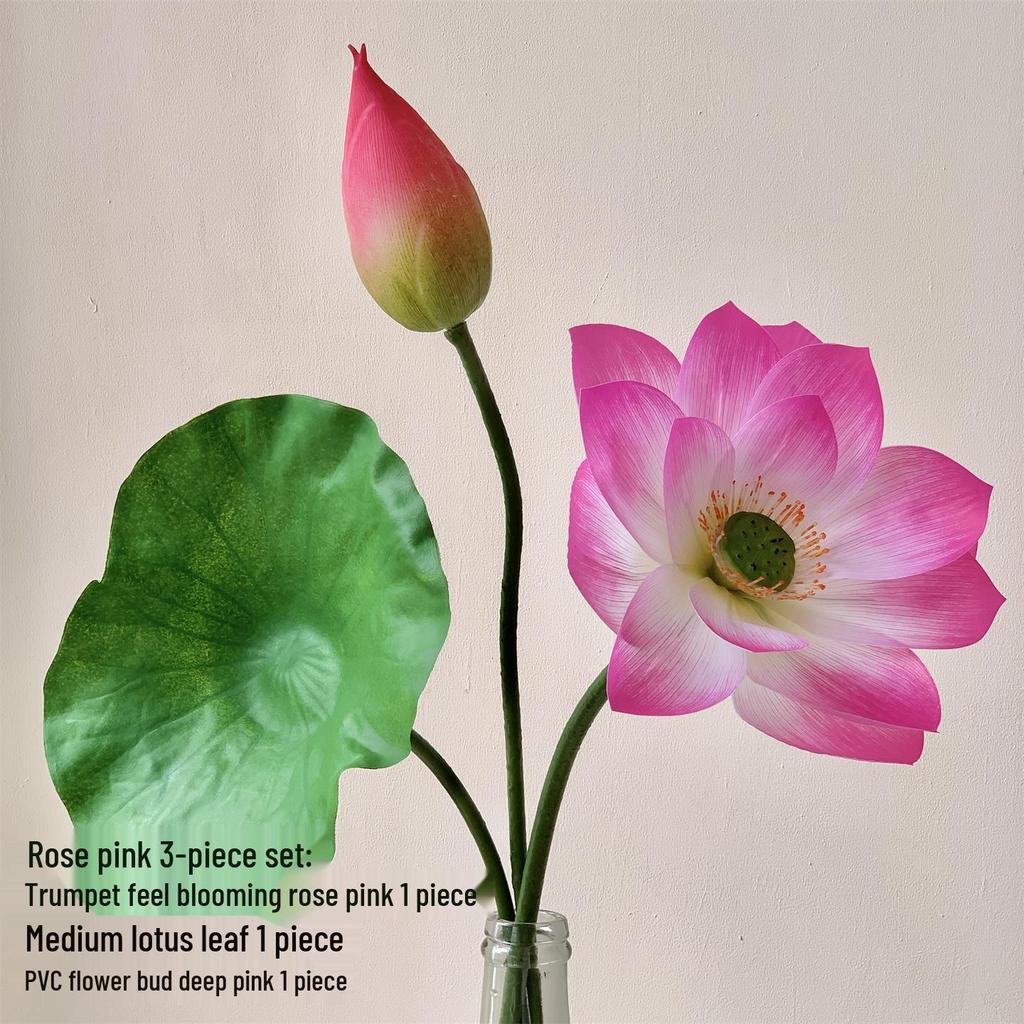 Realistic Lotus & Leaf with Stem Props - Artificial Water Lily Arrangement for Living Room Decoration