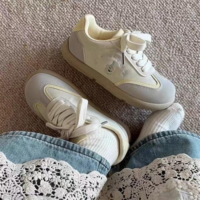 Cute puff little white shoes retro bear board shoes women's new versatile thick-soled round head