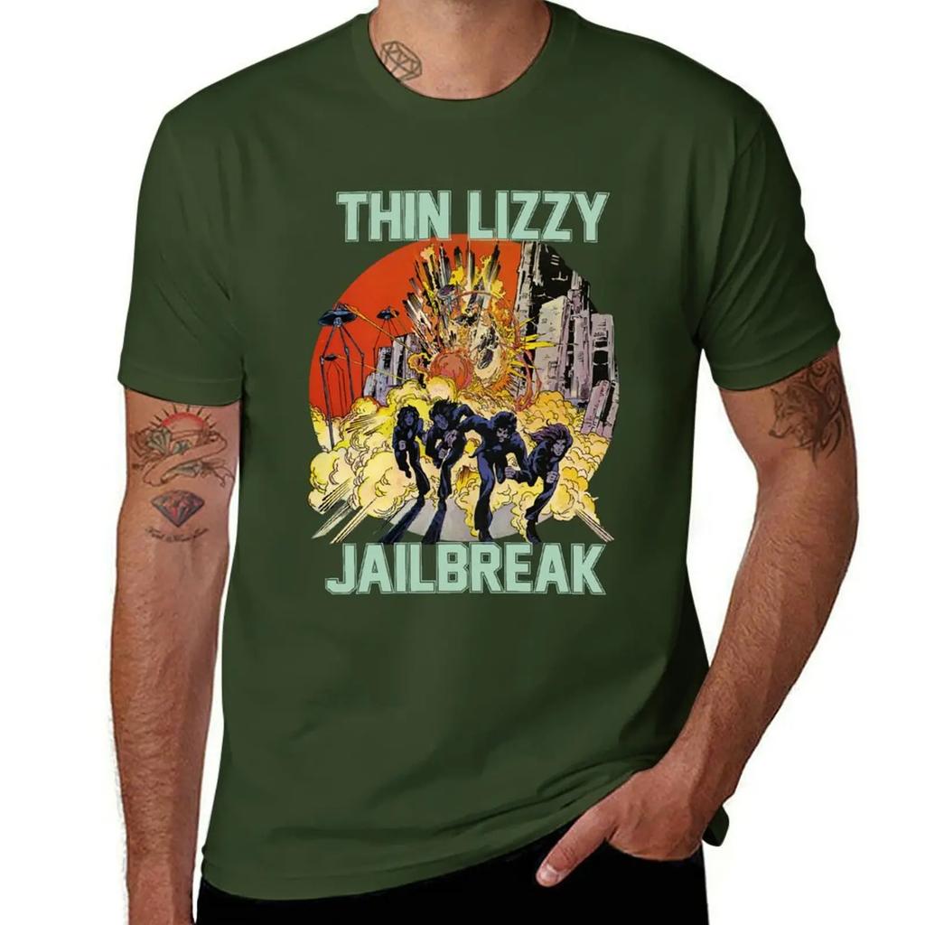 Thin Lizzy Jailbreak Explosion Vintage Black Print T Shirt TShirt Korean Fashion for a Boy Designer T Shirt Unisex