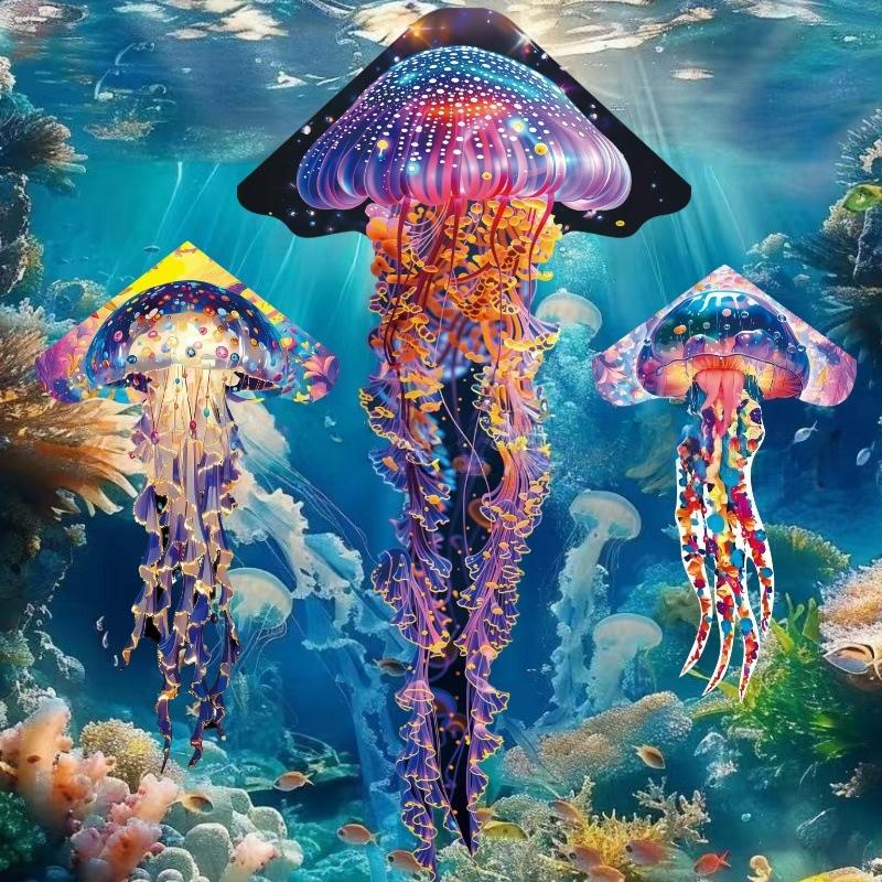 1 Set Colorful Kites Children'S Toys Professional Flying Fluorescent Jellyfish Kites For Adults Outdoor Games