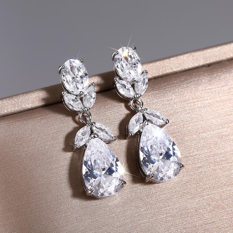 Huitan Exquisite Geometric Cubic Zirconia Dangle Earrings for Women Modern Fashion Luxury Bridal Wedding Earrings Trend Jewelry
