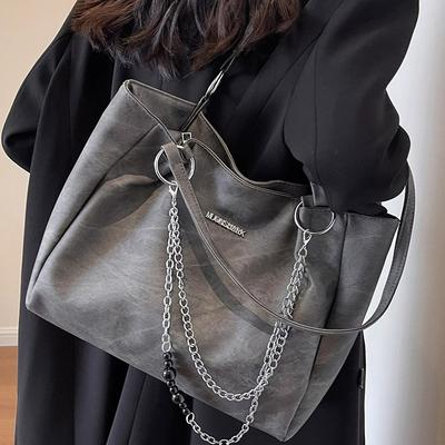 Large Capacity Bag Women's Versatile New Style Simple Shoulder Bag, Textured Women's Chain Commuting Tote Bag