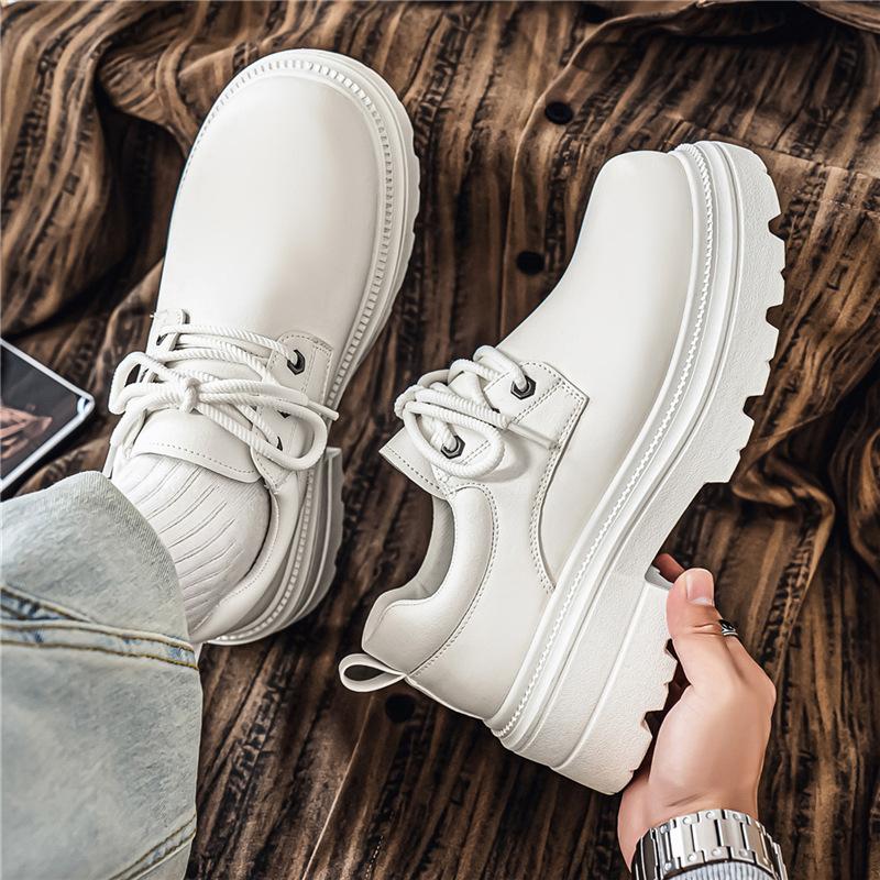 

Derby shoes men s platform heightening black big head leather shoes commuting trend tooling casual leather shoes Mickey shoes 44 білий