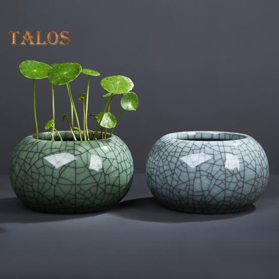 Ceramic Bowl Lotus Planter Round Mini Flowerpot Glazed Bonsai Bowl Lotus Pot for Planting Pennywort Small Hydroponic Plants