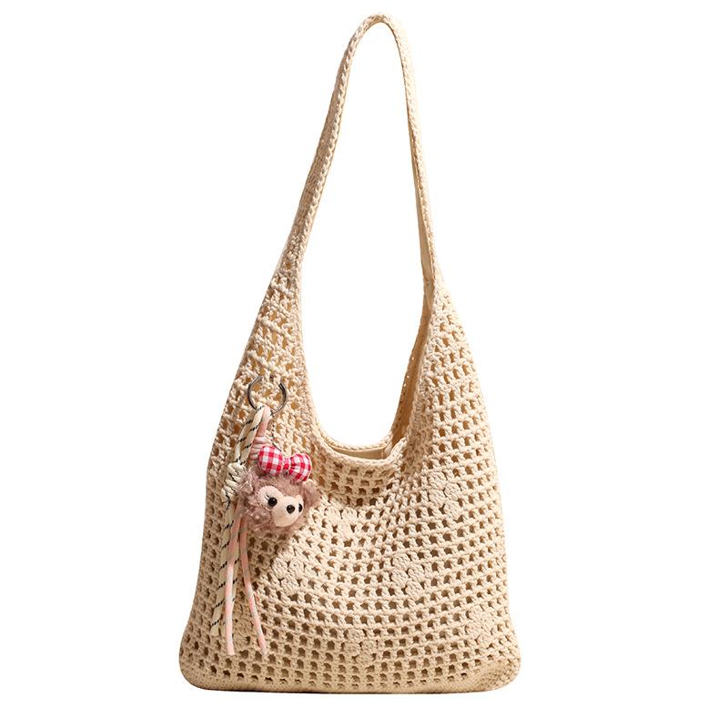 Knitted bag women's large capacity  new spring and summer hollow shoulder shopping bag lazy wind beach tote bag
