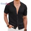 Cozy Up Men's Knit Button Down Shirt Vintage Short Sleeve Polo Shirts Casual Beach Tops