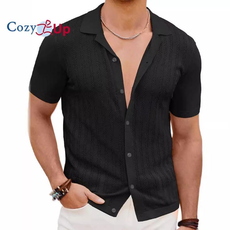 Cozy Up Men's Knit Button Down Shirt Vintage Short Sleeve Polo Shirts Casual Beach Tops
