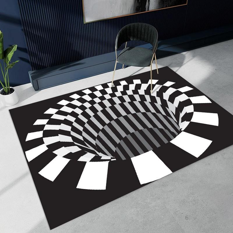 3D Optical Illusion Black White Grid Rug Living Room Office Modern Non-Slip Floor Mat Nordic Style