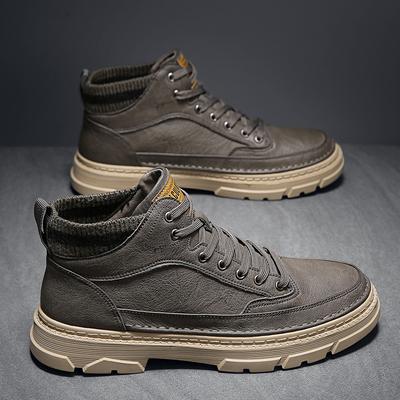 Męskie Buty Modne Wysokie Trampki Casual Wysokiej Jakości Skórzane Botki do Kostki dla Mężczyzn Sznurowane Platformowe Buty Robocze Botas Masculinas