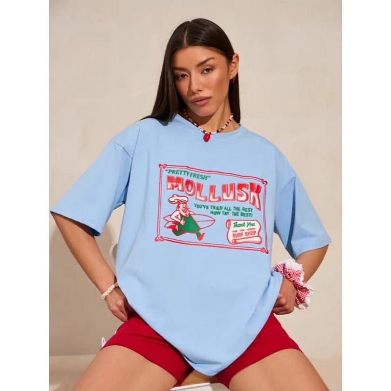 Cotton American Short Sleeve Shoulder T-Shirt Women s Bottom Shirt Loose Top WB S
