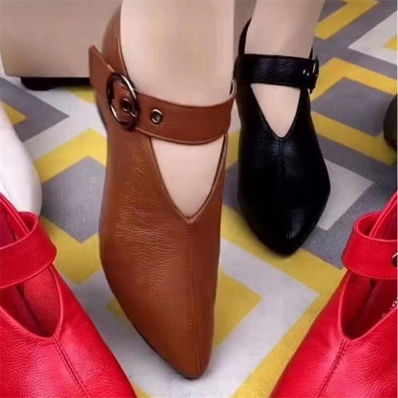 Fashion Size 34-43 Women High Heel Shoes Spring Autumn Belt Buckle High Heel Leather Shoes Thick Heel Deep Mouth Pointed Women's Shoes