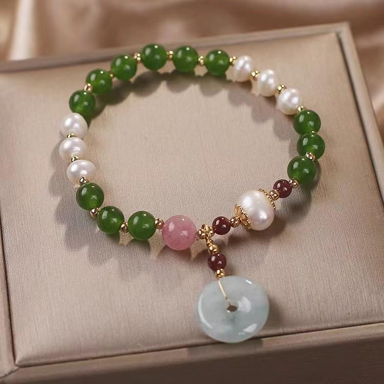 Natural freshwater pearl strawberry crystal pendant bracelet Bangles Women Fashion Jewelry accessories Gift зелёный