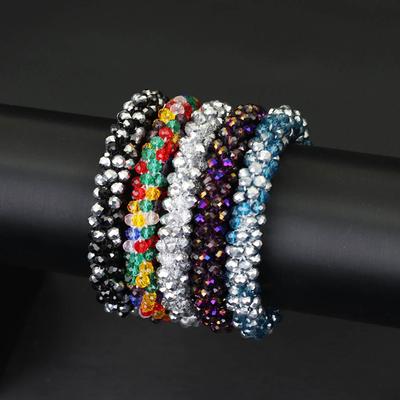 Náramek z křišťálových skleněných korálků Dámský Ručně vyráběný Korálkový Náramek Etnický Styl Luxusní Šperky Elastický Náramek Dívčí Vlasová Gumička Doplňky